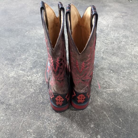 New Ferrini Western Boots Womens 10 B Black Burnt Orange Stingray Italy - Picture 4 of 7